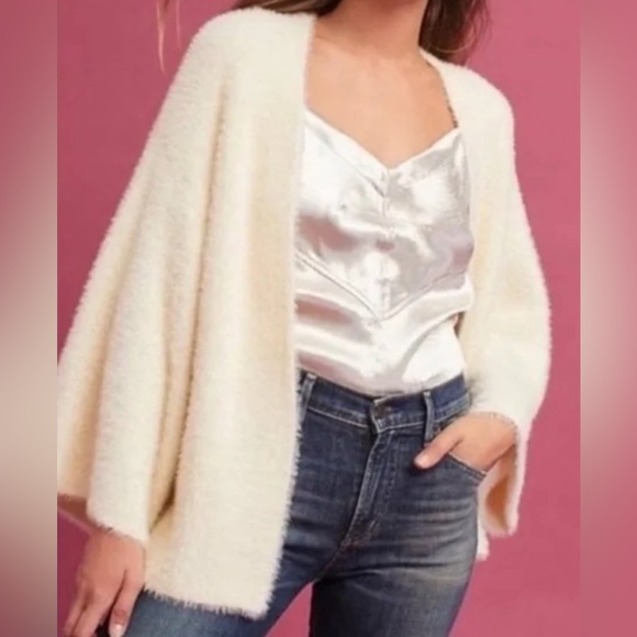 Sleeping on Snow Anthropology cardigan open front Kimono cozy soft Ivory W OS - Picture 1 of 9